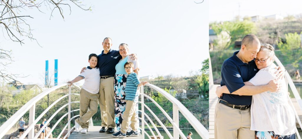 family smiling on bridge at medicine park oklahoma