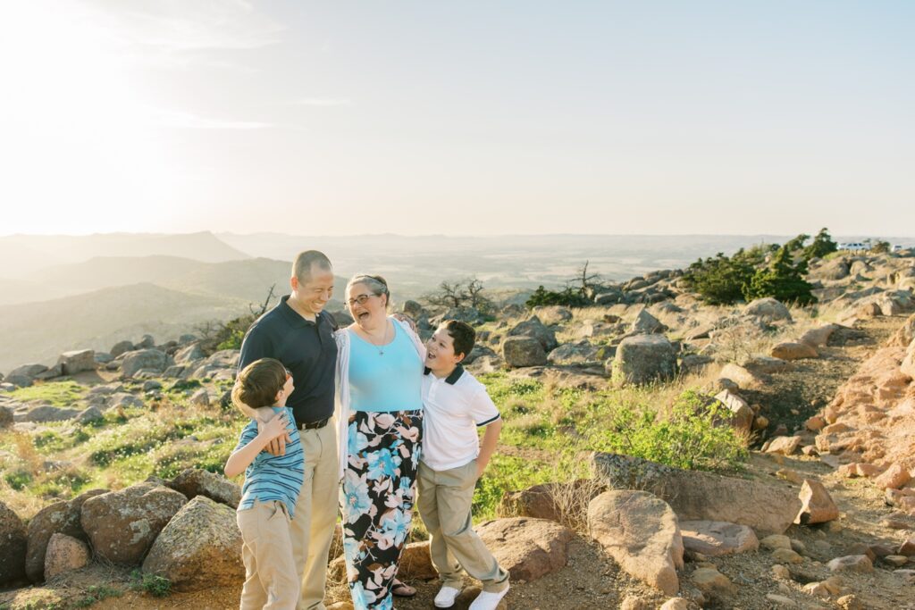 family laughing at mount scott oklahoma