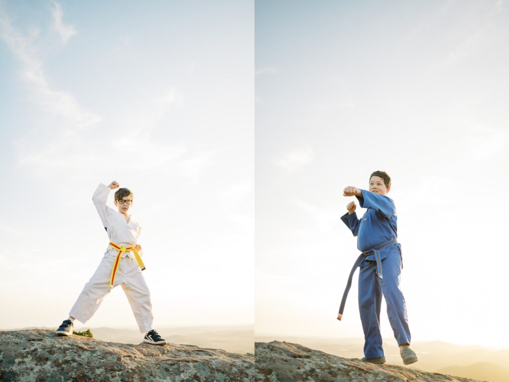 brothers doing taekwondo on top of mount scott oklahoma