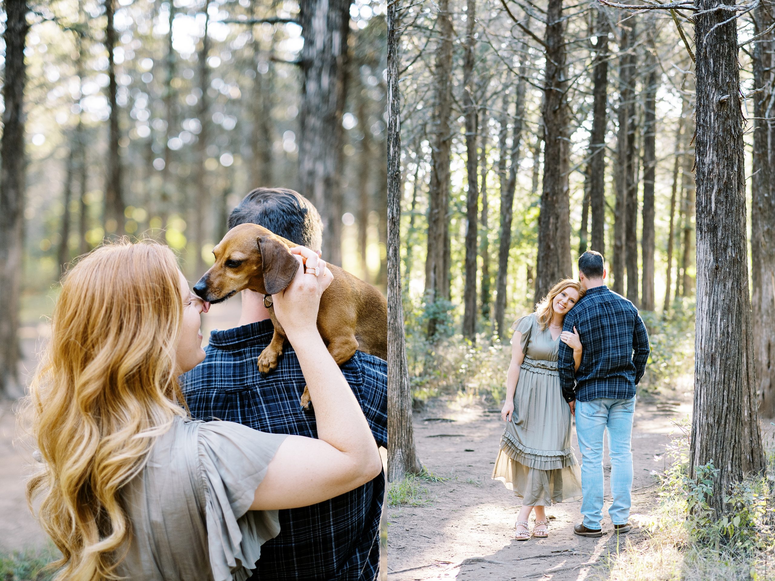 couple in woods with dog